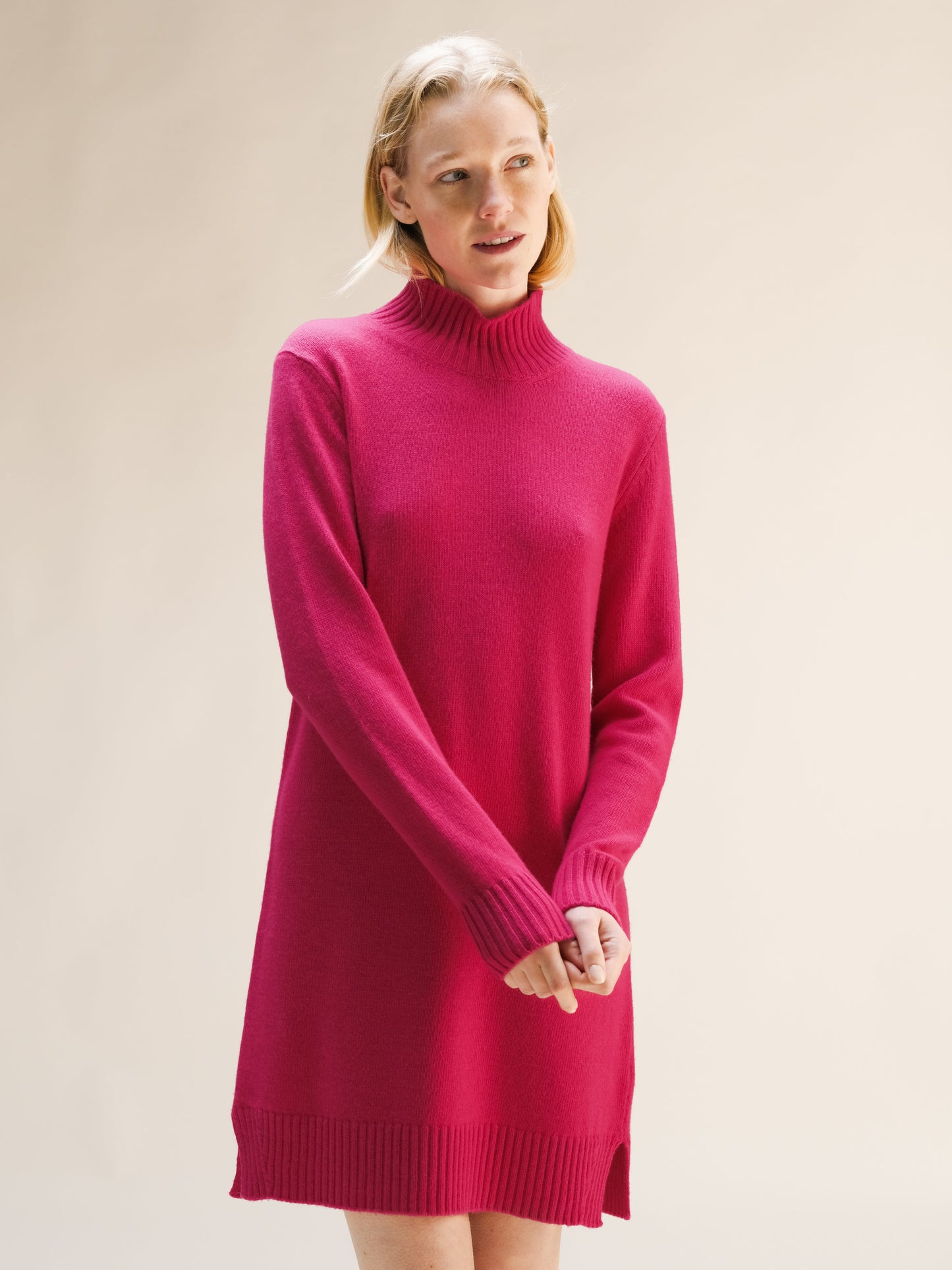 Cashmere Mix High Neck Midi Dress