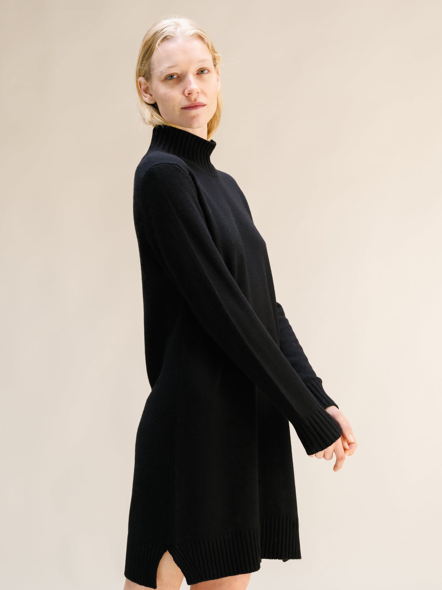 Cashmere Mix High Neck Midi Dress