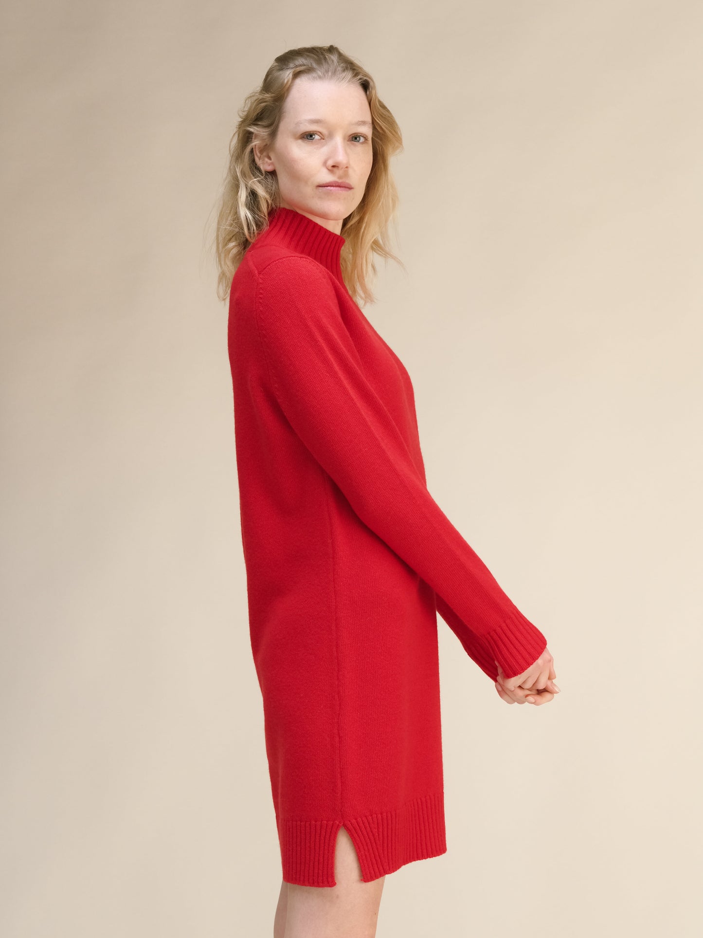 Cashmere Mix High Neck Midi Dress