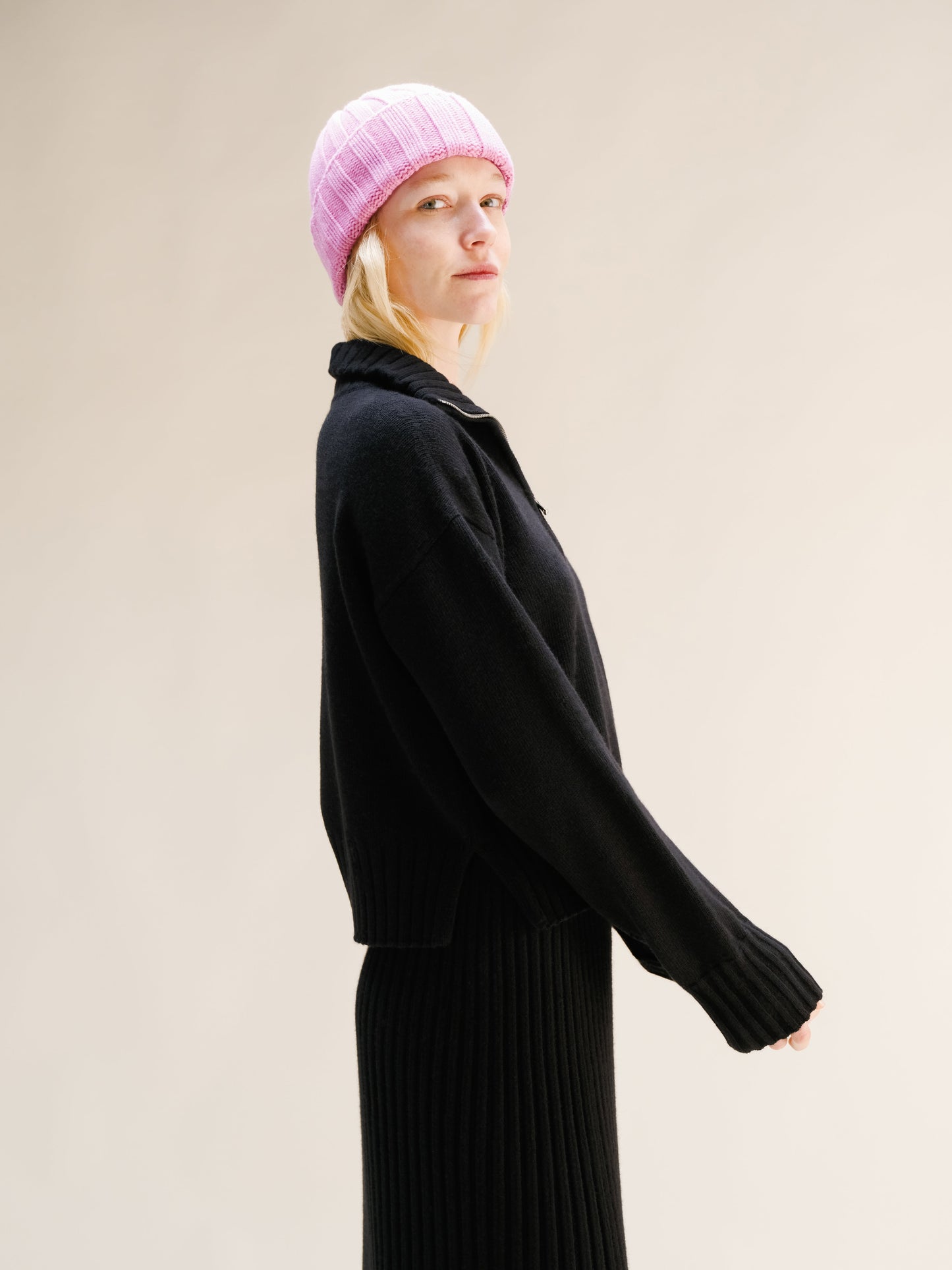 Cashmere Mix Ribbed Beanie