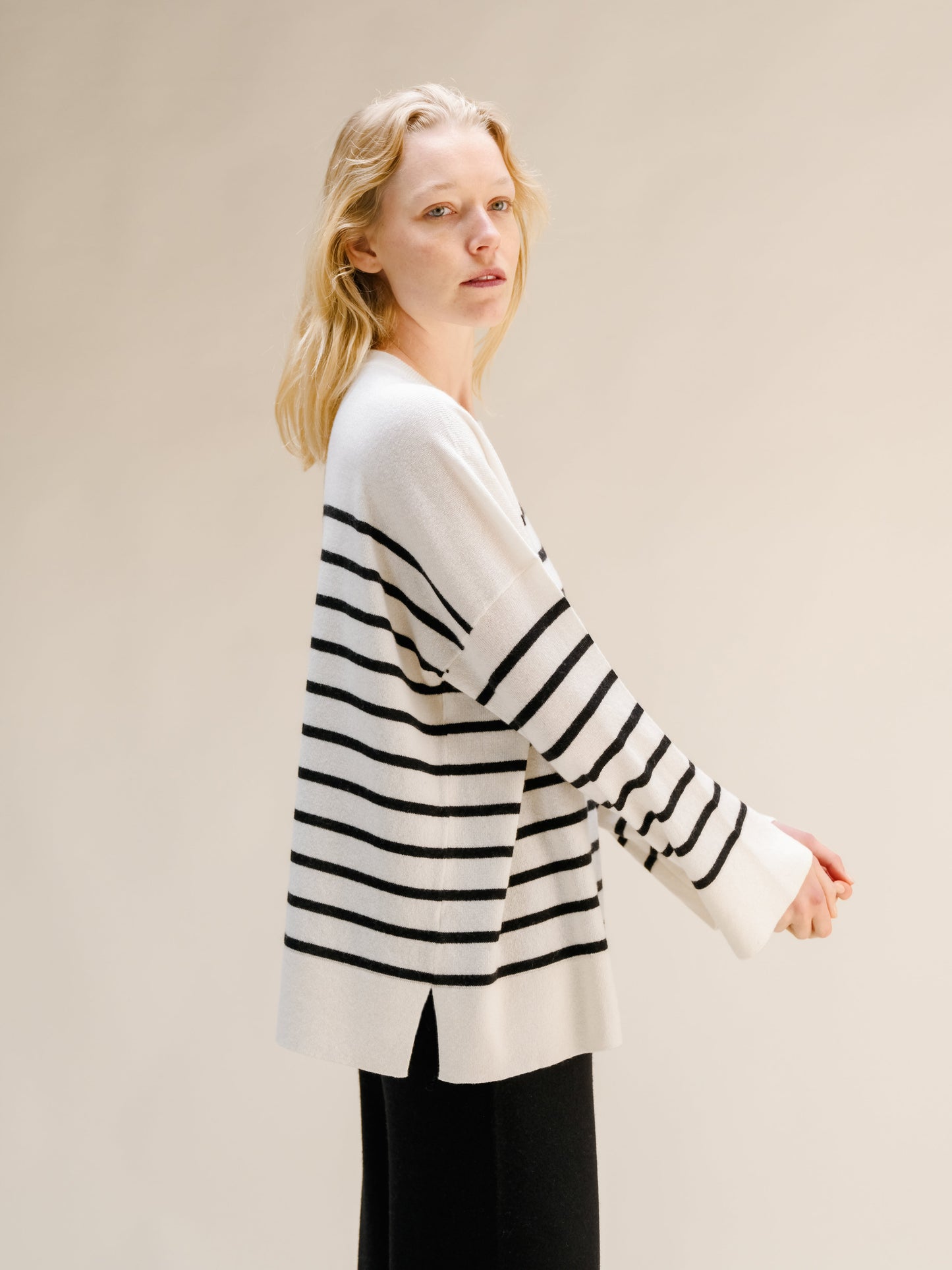 Cashmere Mix Striped Crewneck Sweater