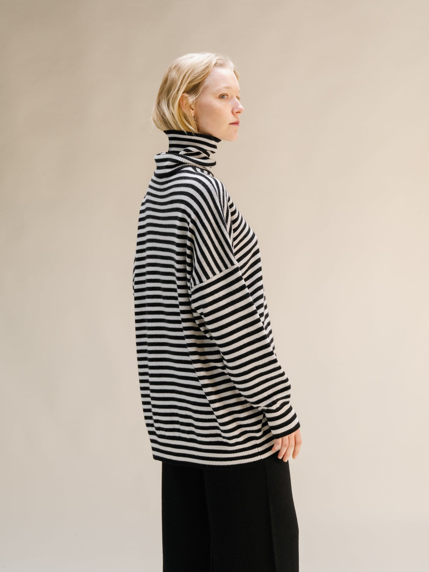Cashmere Mix Oversized Striped Turtleneck Sweater