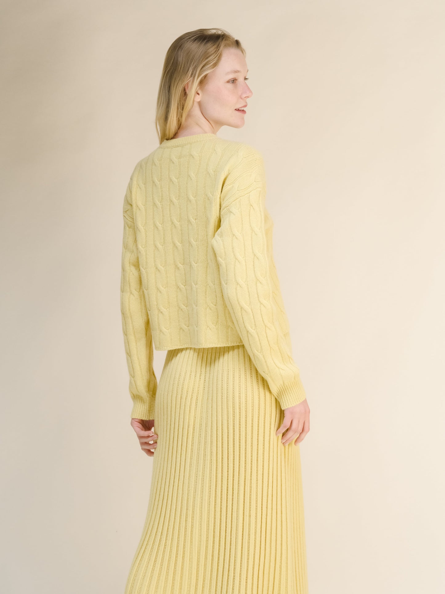 Cashmere Mix Cropped Cable Crewneck Sweater