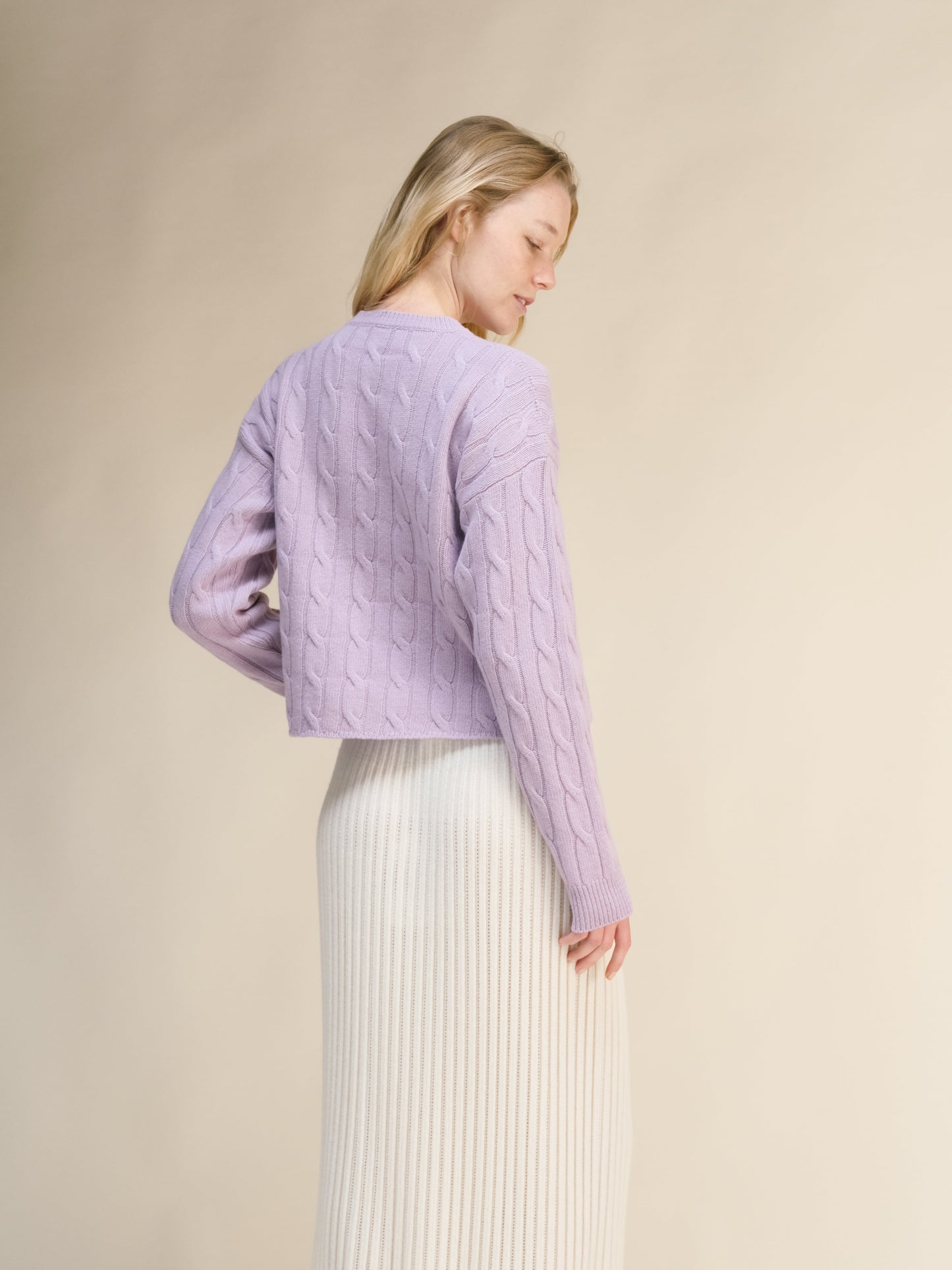 Cashmere Mix Cropped Cable Crewneck Sweater