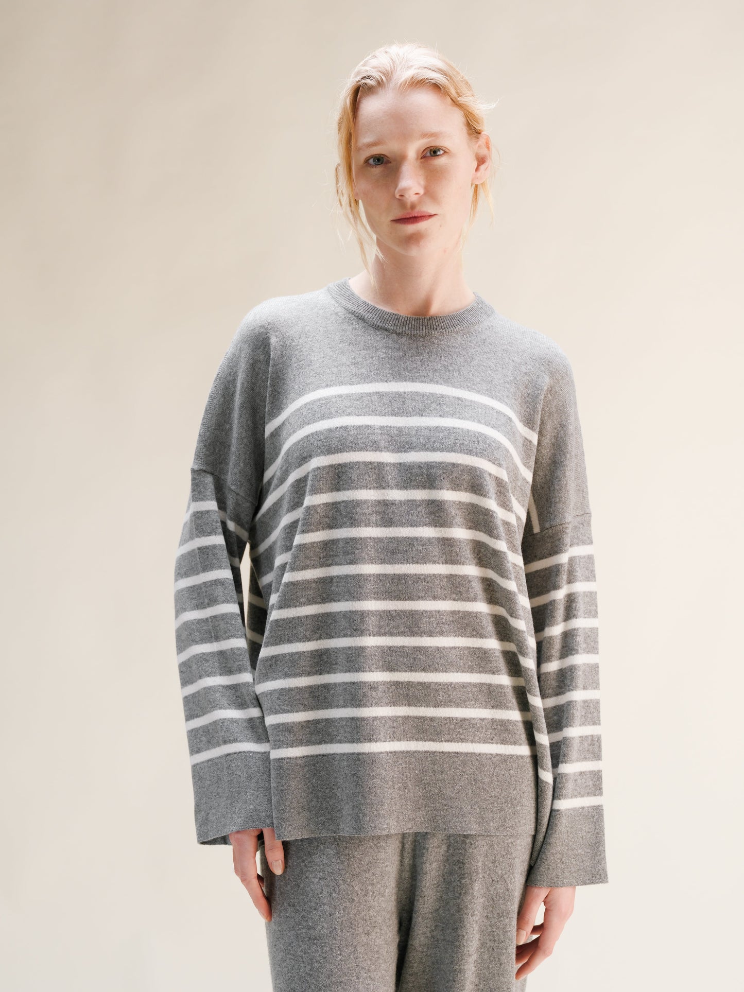 Cashmere Mix Striped Crewneck Sweater