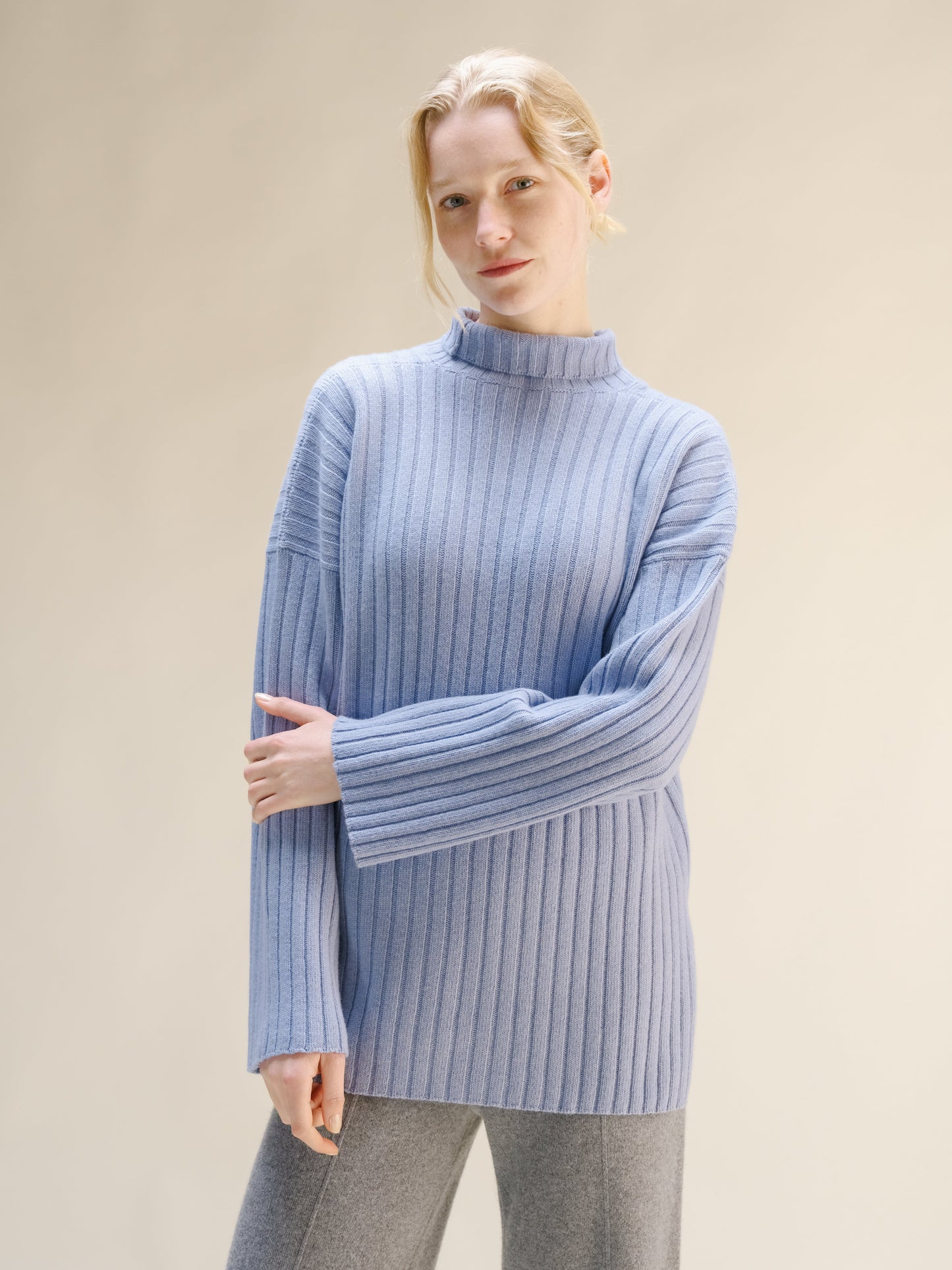 Cashmere Mix Ribbed High Neck with Side Slits
