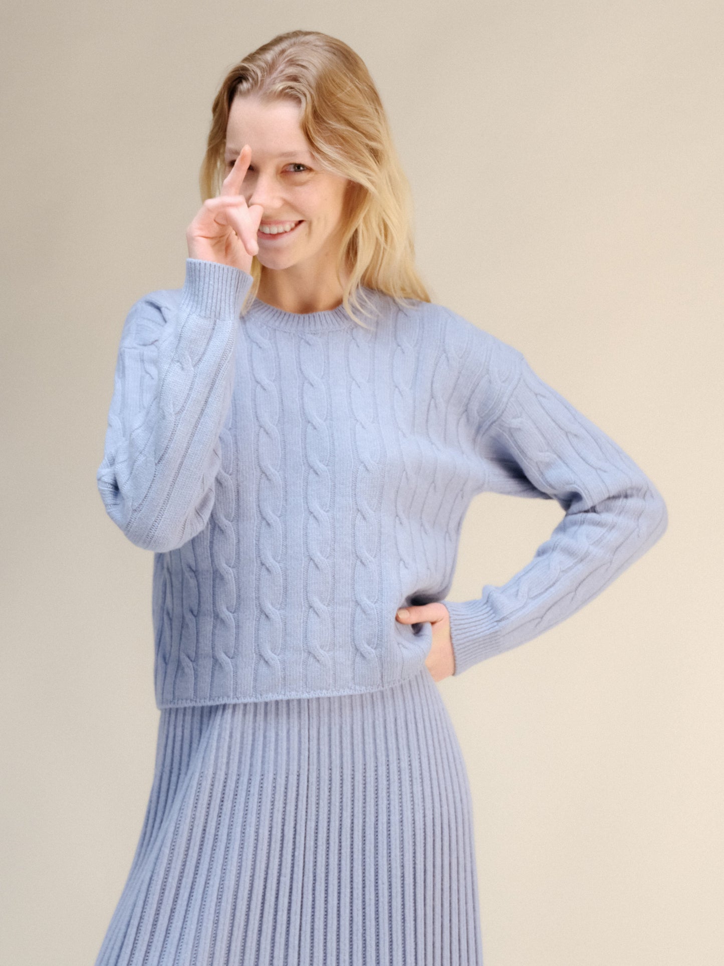 Cashmere Mix Cropped Cable Crewneck Sweater