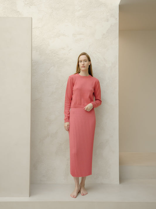 Fine Cotton Plissé Long Skirt (3D-Knit)