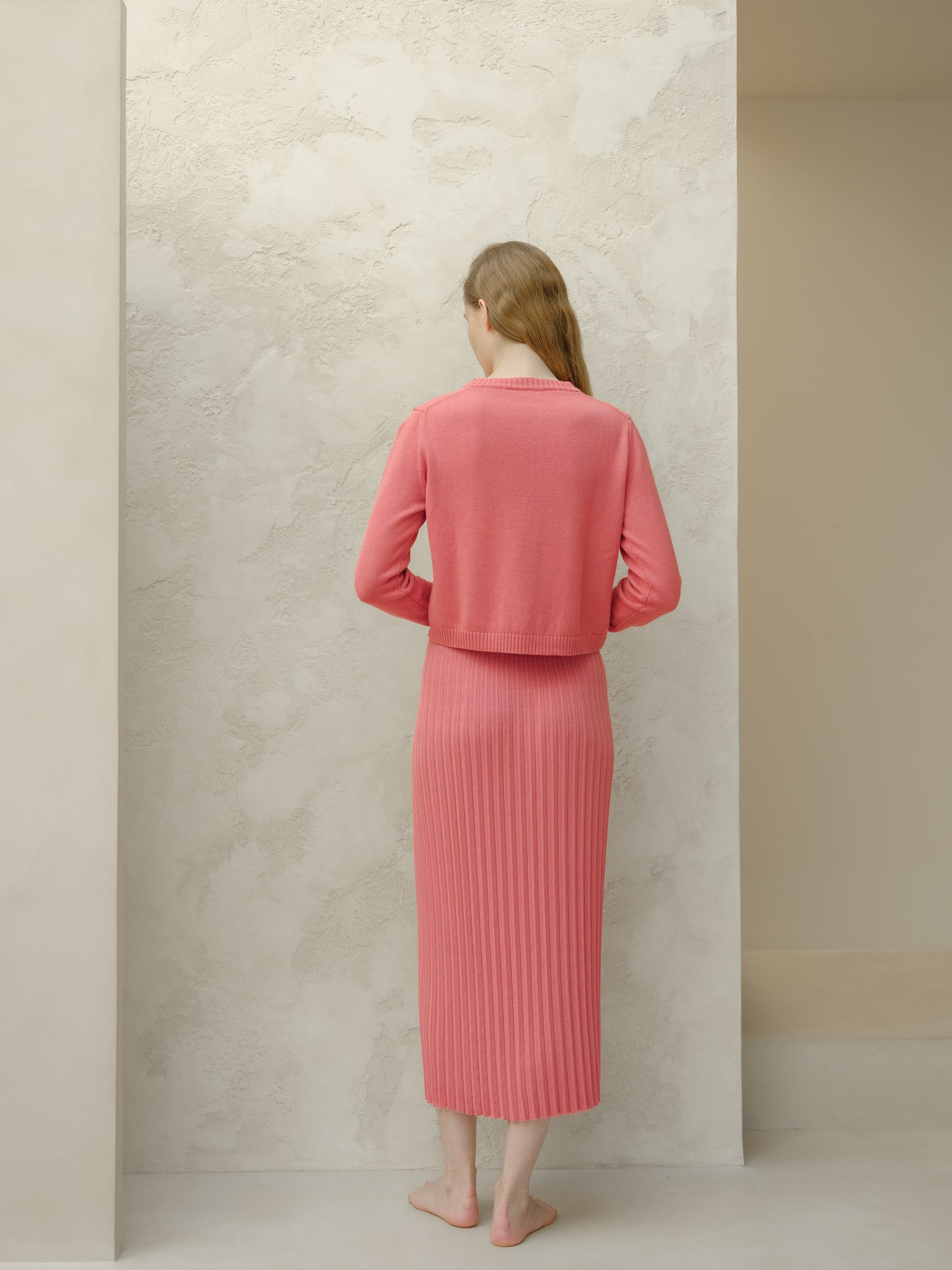 Fine Cotton Plissé Long Skirt (3D-Knit)