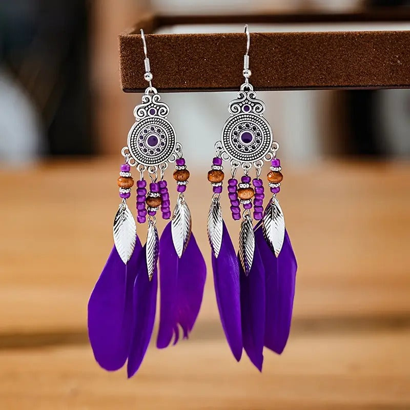 🌿 Bohemian Feather Drop Earrings