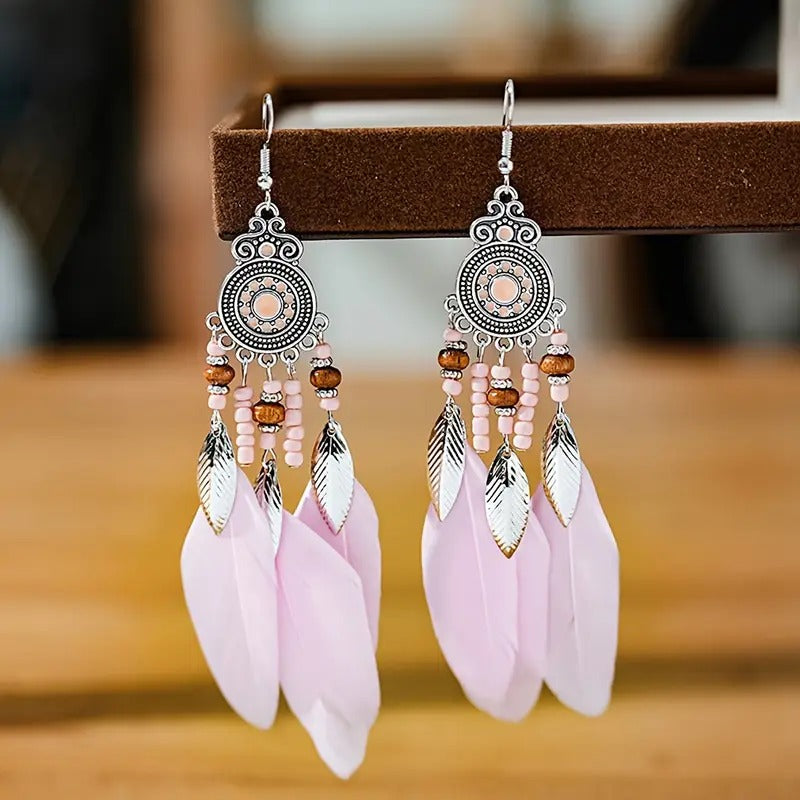 🌿 Bohemian Feather Drop Earrings