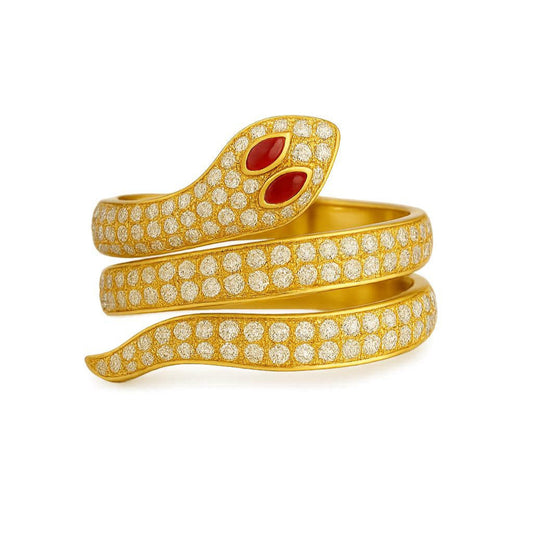 Gold-Plated Snake Wrap Ring – Red, Green, or Black Eye