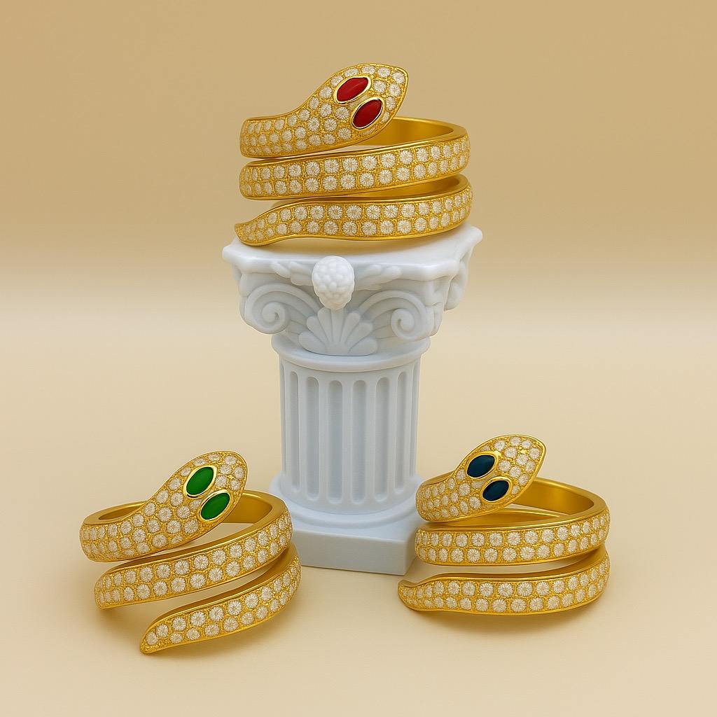Gold-Plated Snake Wrap Ring – Red, Green, or Black Eye