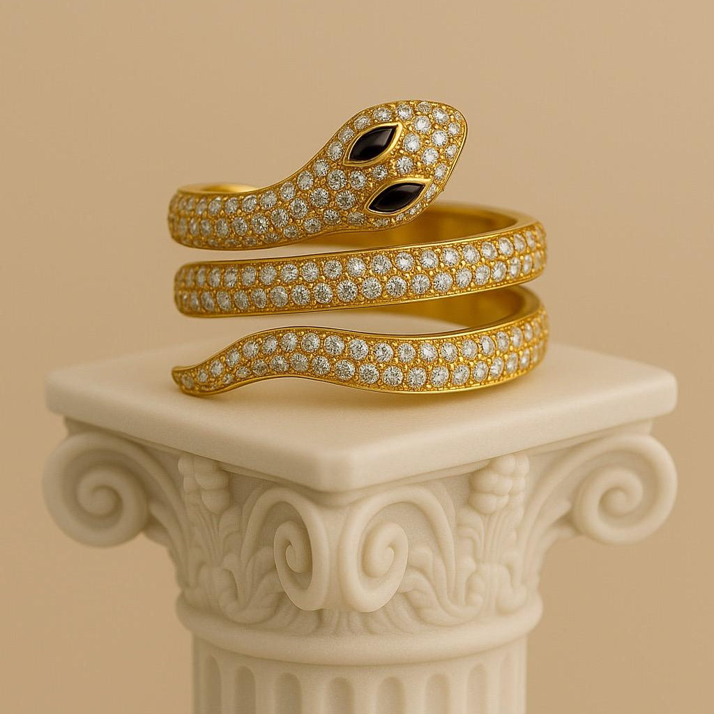 Gold-Plated Snake Wrap Ring – Red, Green, or Black Eye