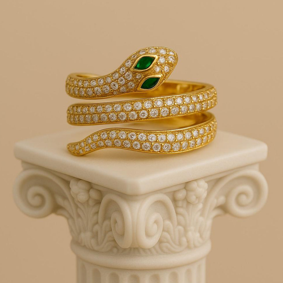 Gold-Plated Snake Wrap Ring – Red, Green, or Black Eye