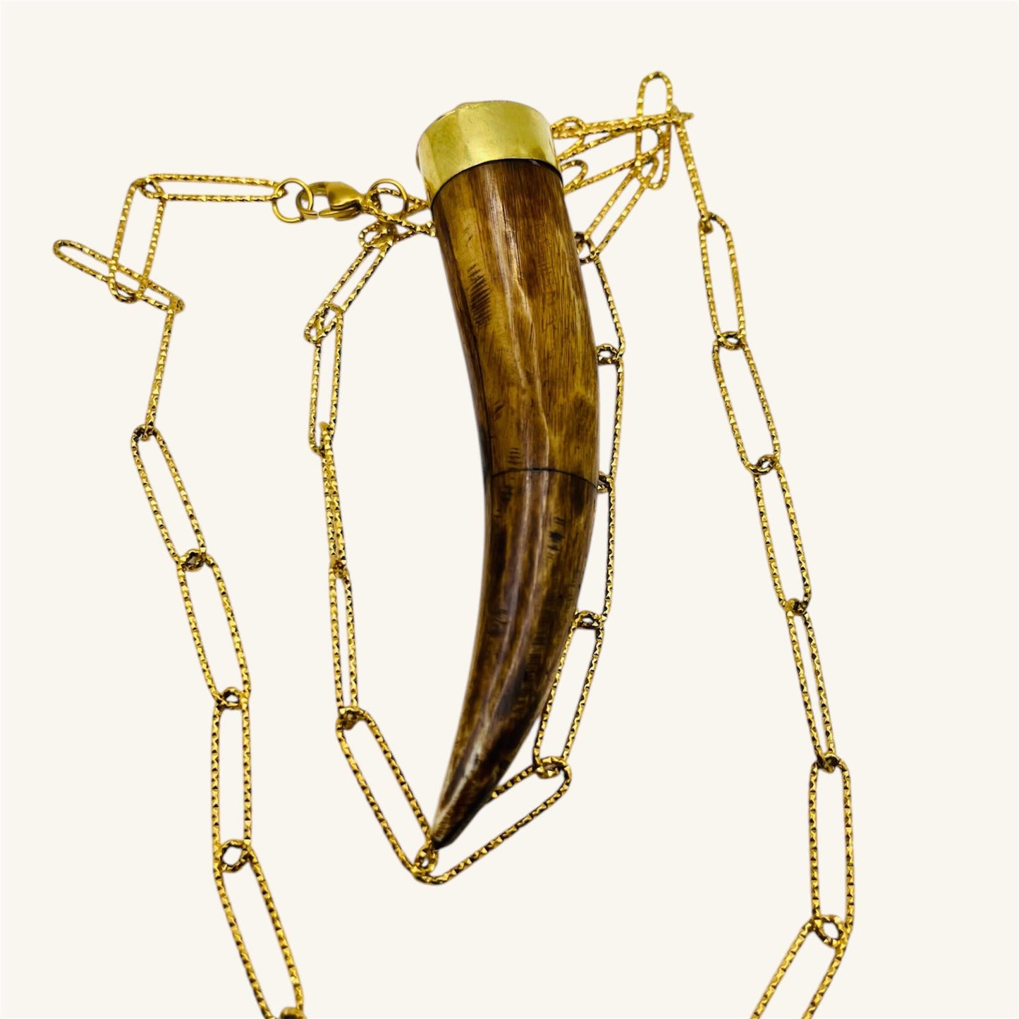 Curved Light Horn Pendant – Gold Paperclip Chain Necklace