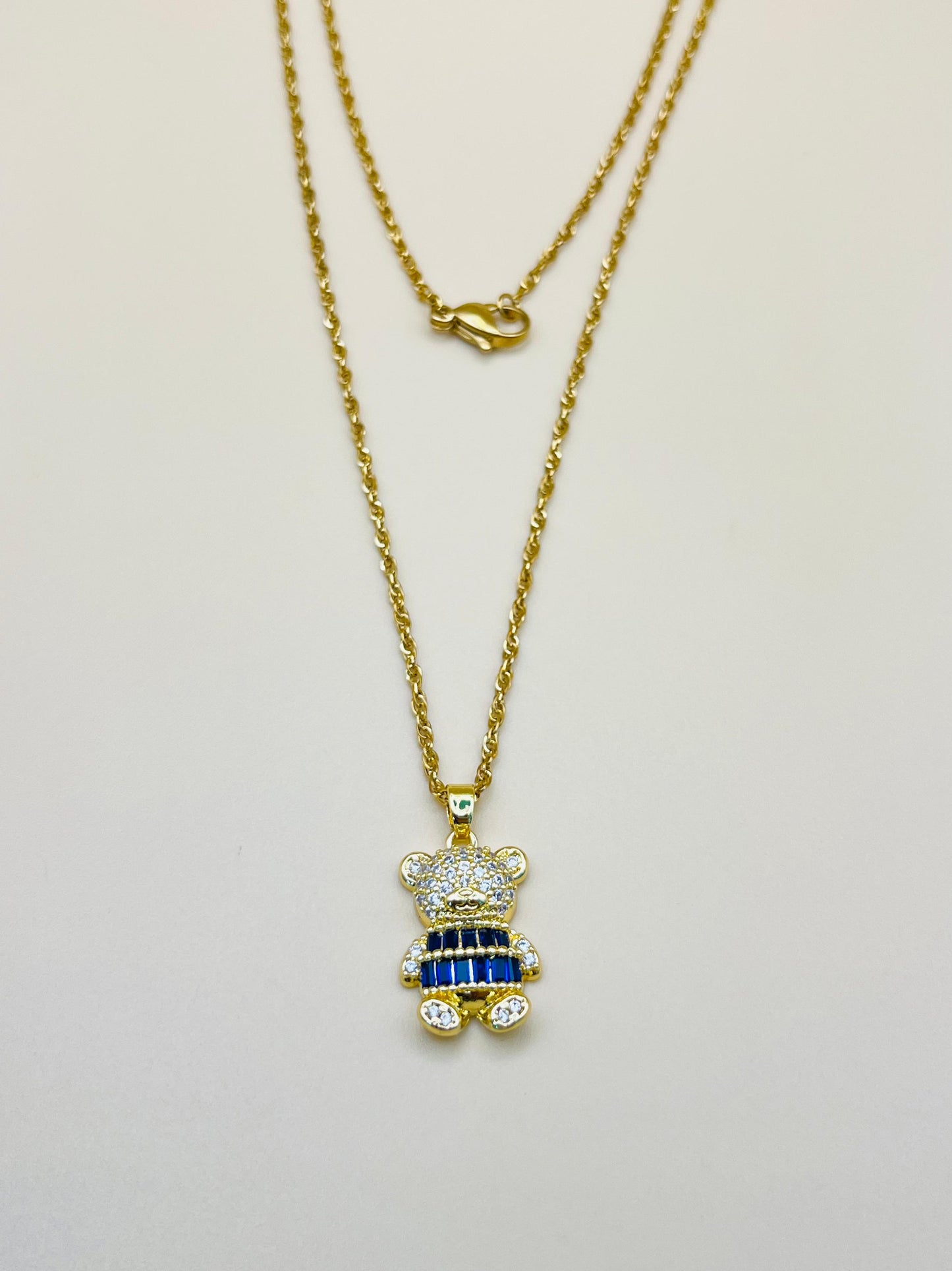 Teddy Elegance – Gold-Plated Necklace with Blue & White CZ Stones