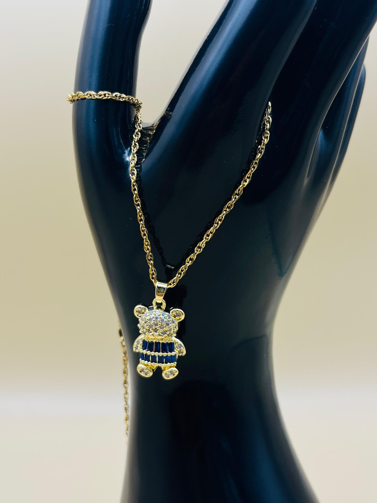 Teddy Elegance – Gold-Plated Necklace with Blue & White CZ Stones
