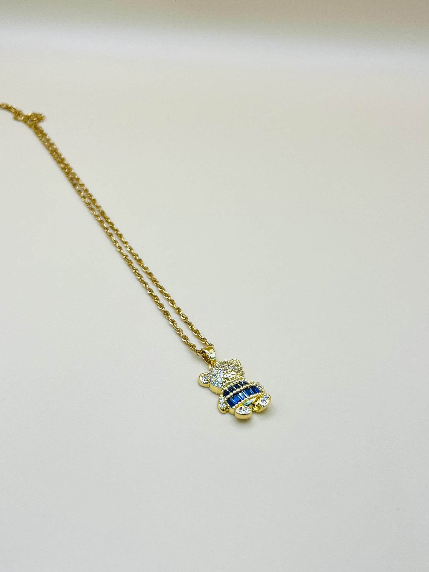 Teddy Elegance – Gold-Plated Necklace with Blue & White CZ Stones