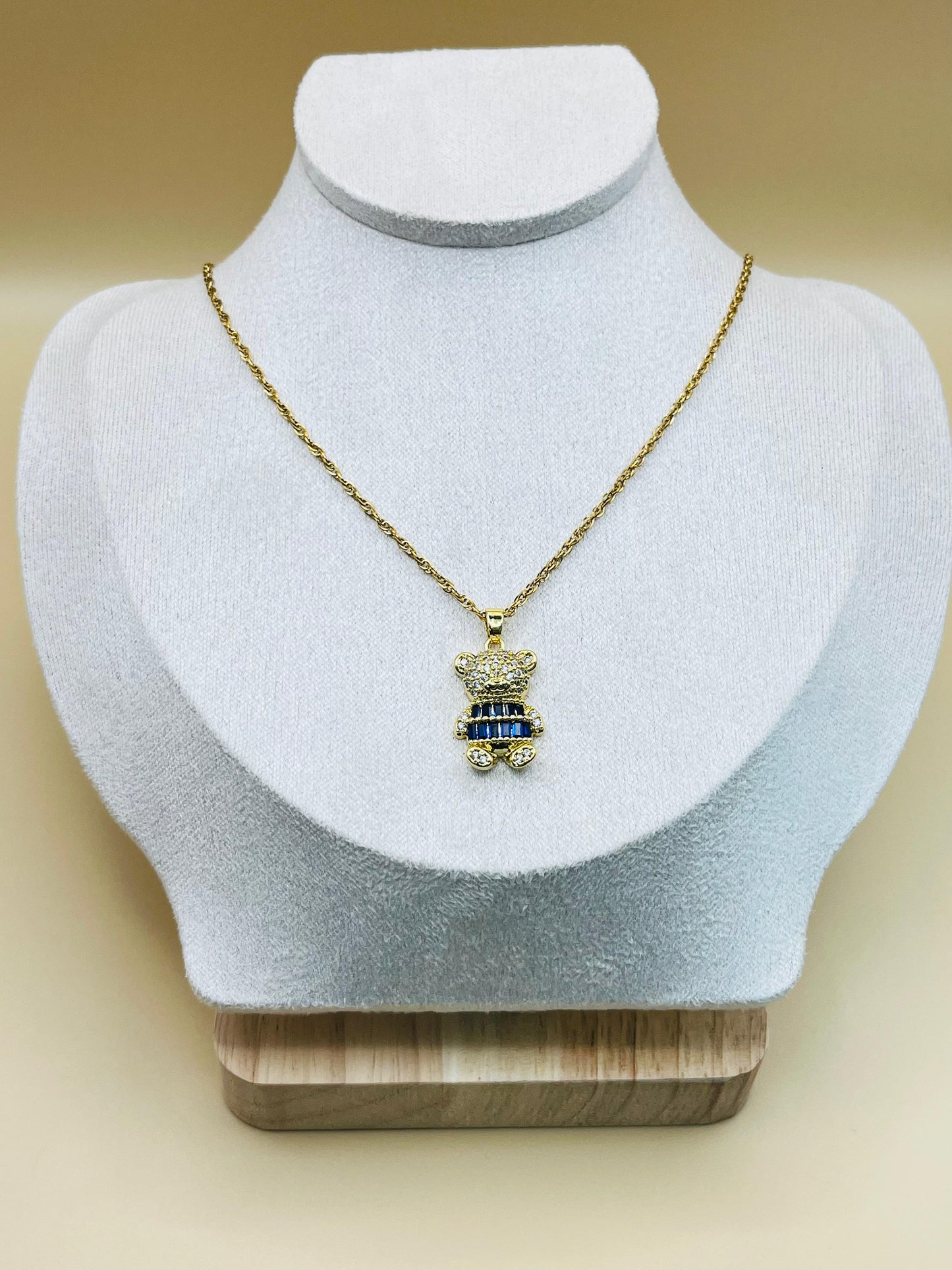 Teddy Elegance – Gold-Plated Necklace with Blue & White CZ Stones