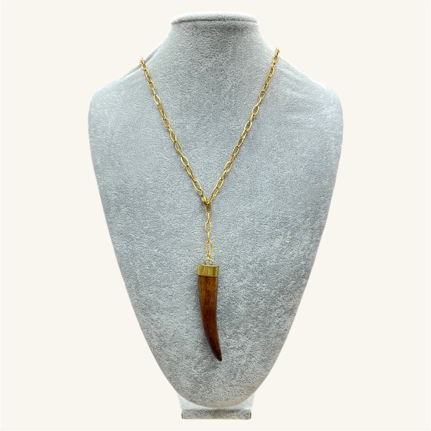 Horn Pendant Necklace – Bone & Gold Stainless Steel | Handmade in Italy – PARNIN