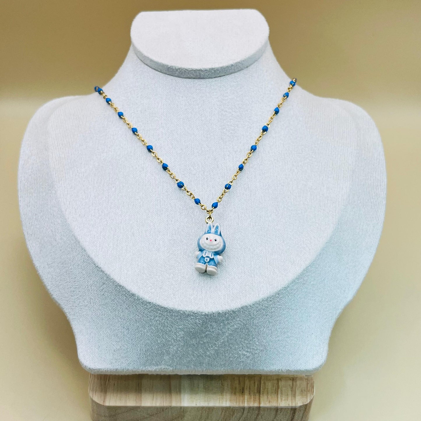 Labubu Kawaii Necklace – Gold-Plated Beaded Chain with Enamel Cartoon Charm