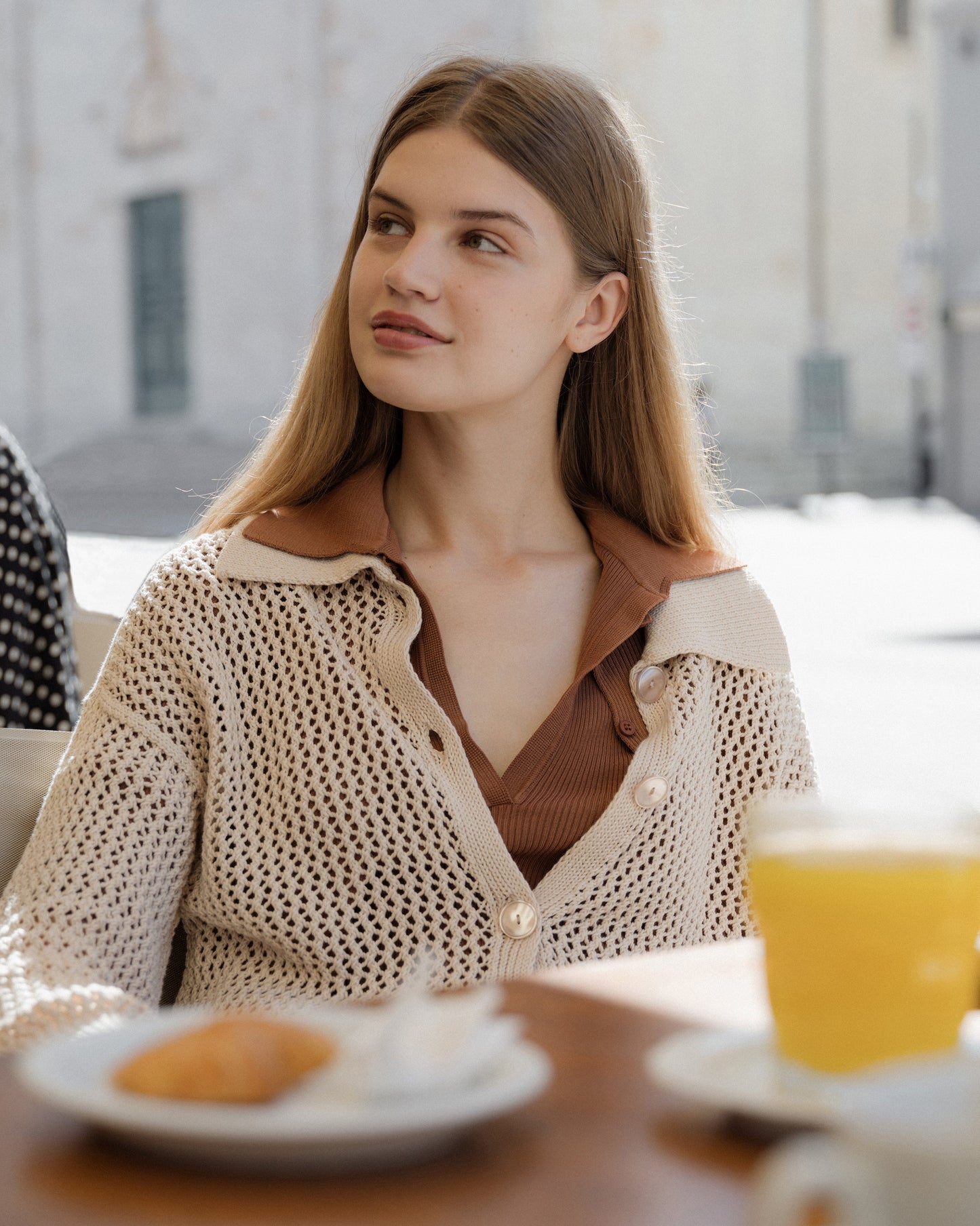 Fine Cotton Crochet Polo Cardigan