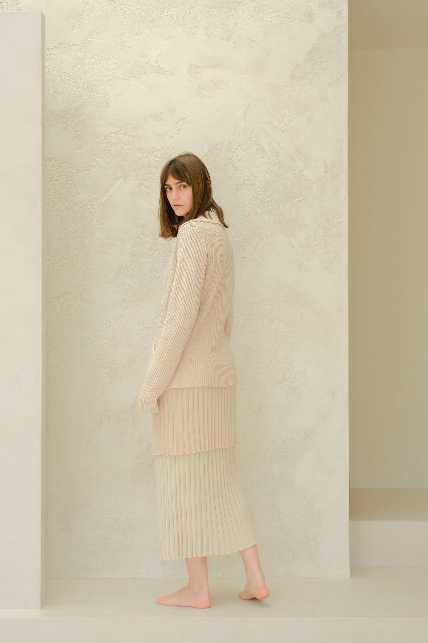 Fine Cotton Plissé Long Skirt (3D-Knit)